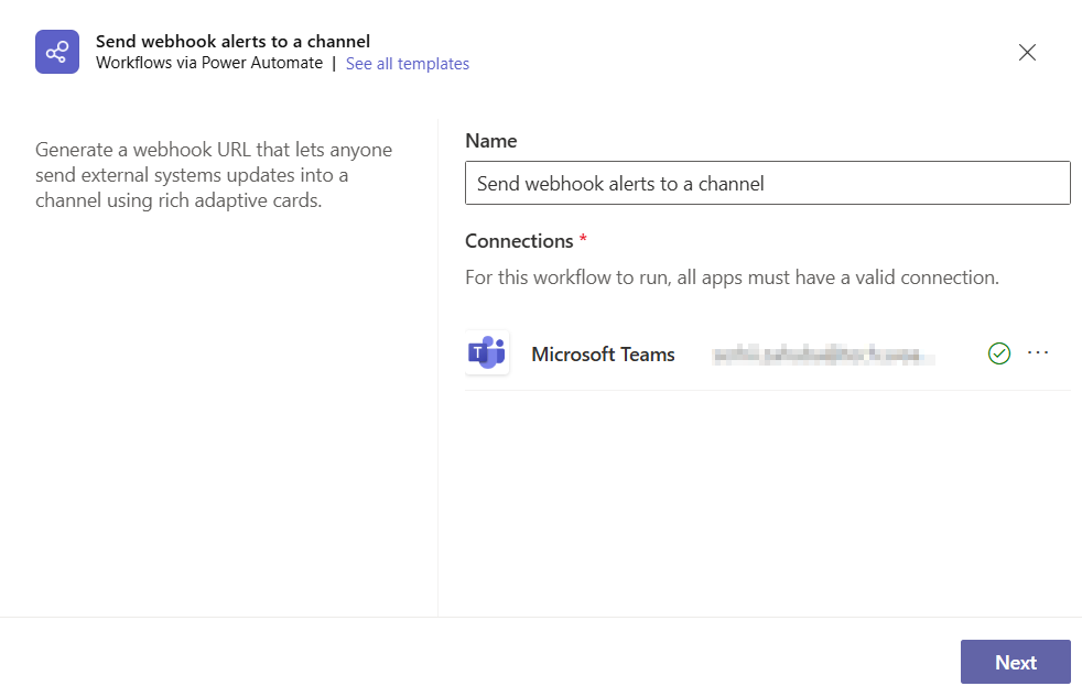 Select webhook template